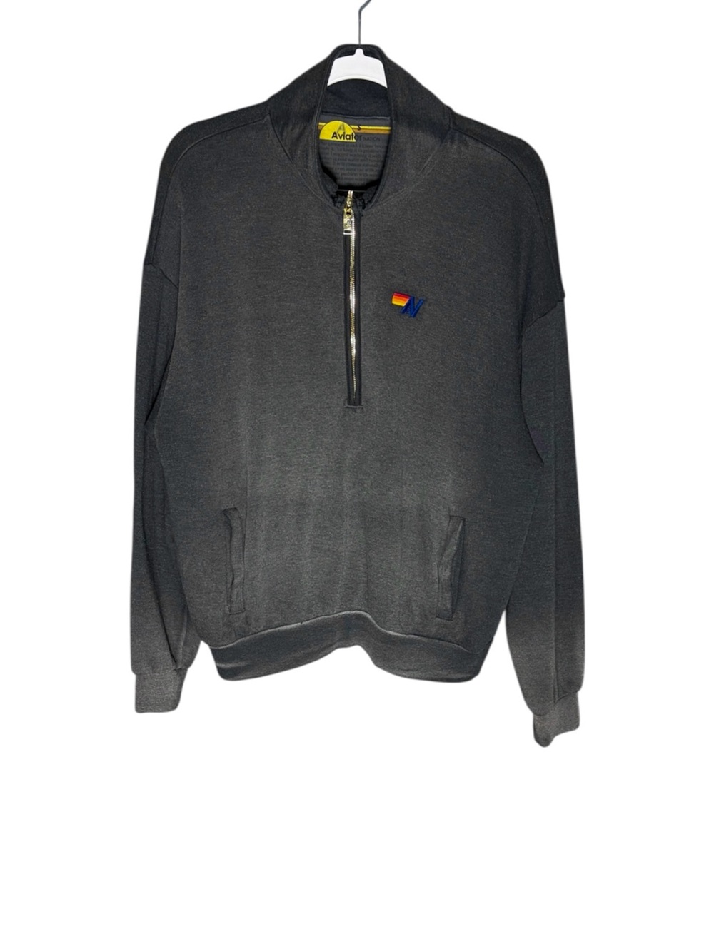 Aviator Nation Half Zip Relaxed Sweatshirt Faded Smoke Unisex Distressed